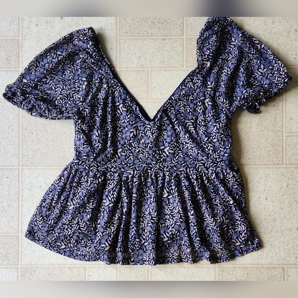 Mi Ami Blue Floral Blouse